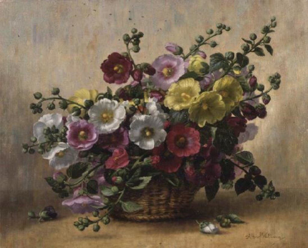 Detail of AB230 Hollyhocks in a Basket by Albert Williams