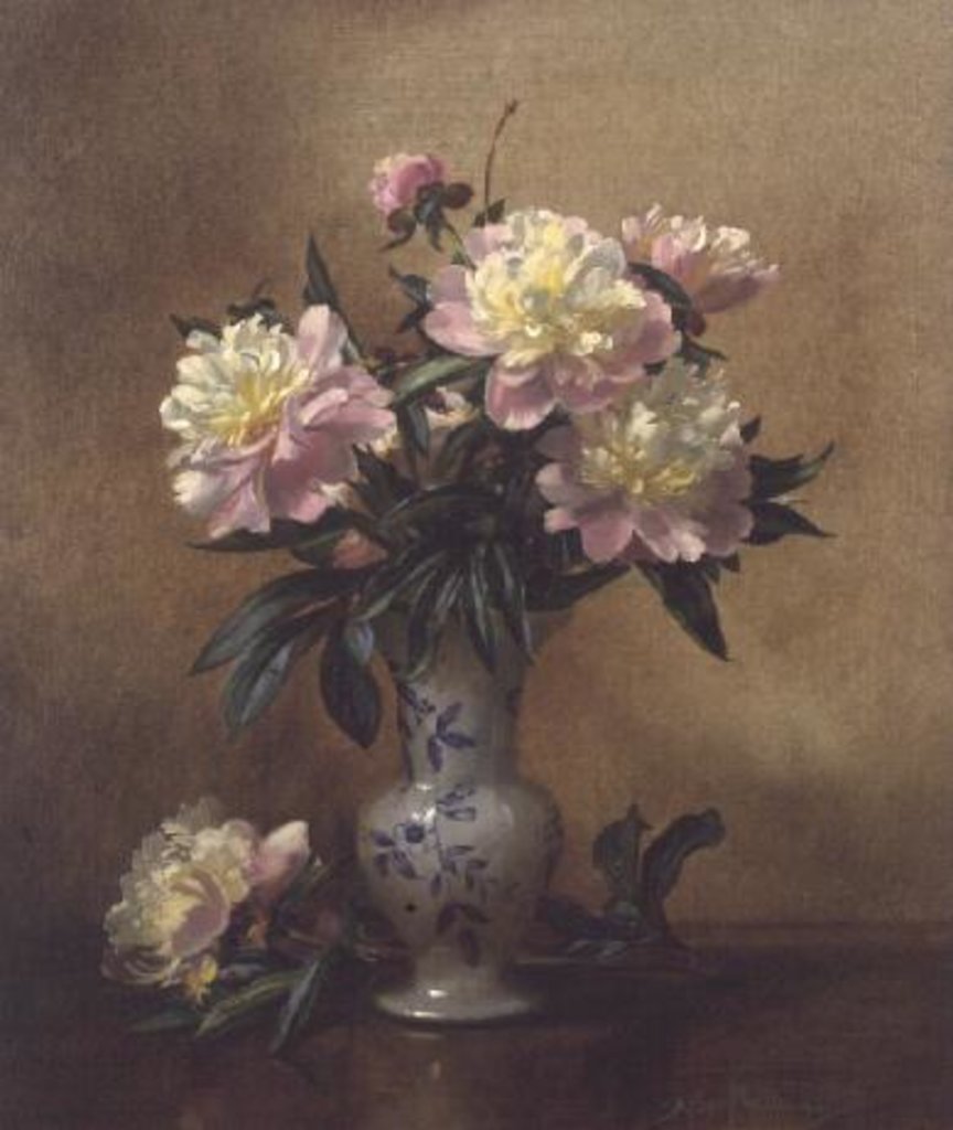 Detail of Peonies in a Blue and White Vase by Albert Williams
