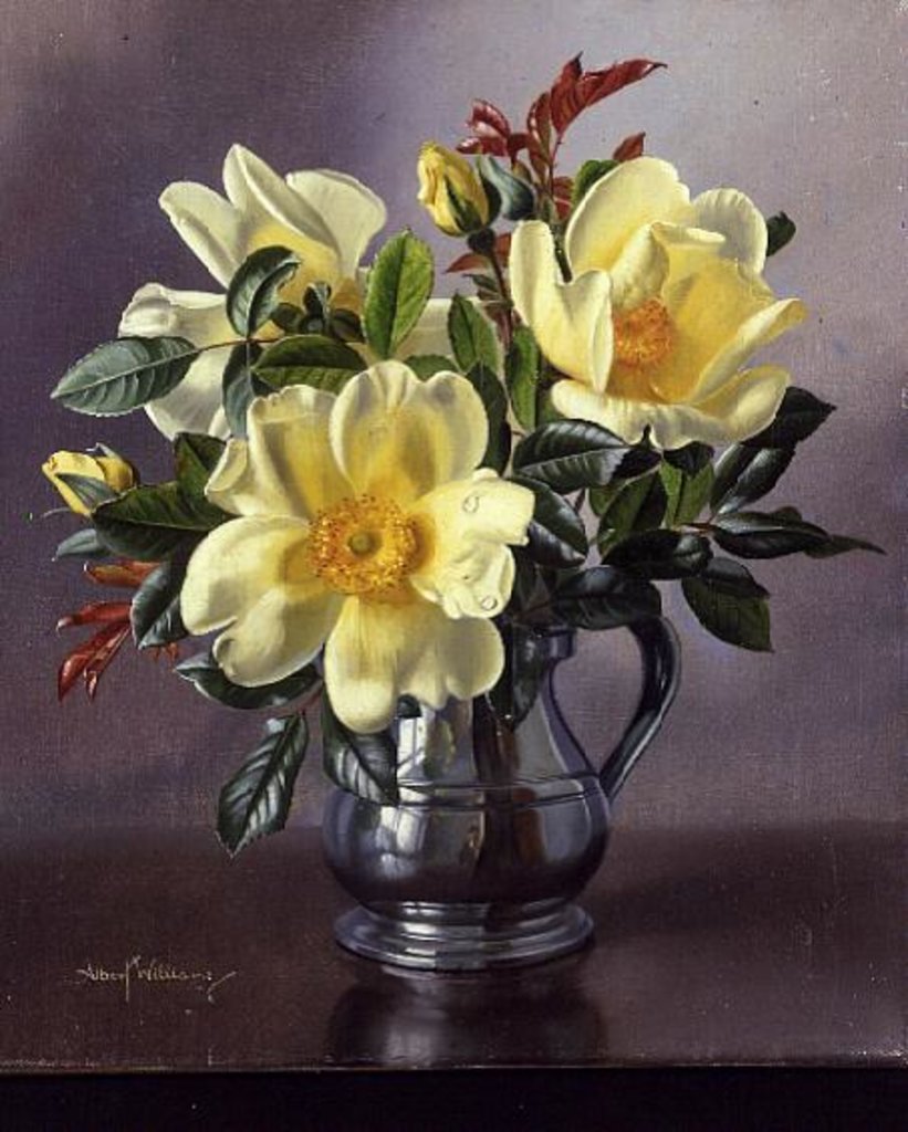 Detail of AB96 Yellow Roses in a Tankard by Albert Williams
