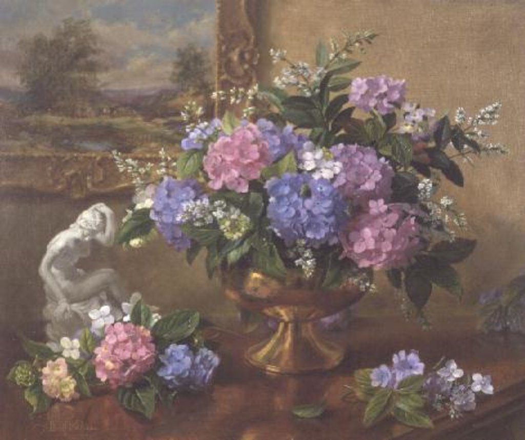 Detail of AB211B Still Life of Hydrangeas and Lilacs by Albert Williams