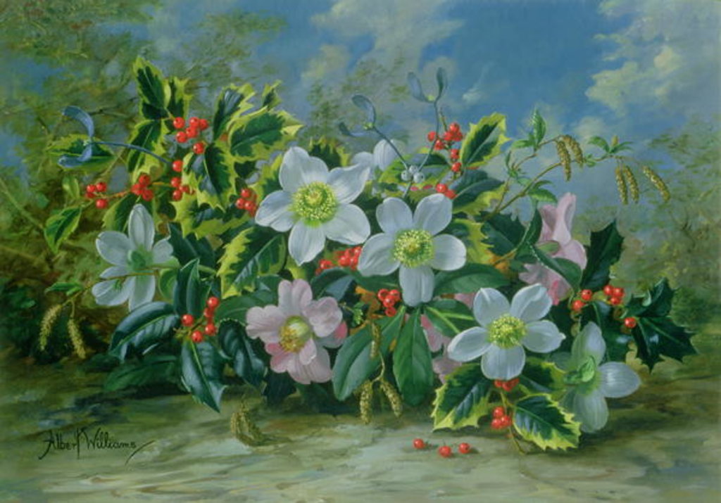 Detail of Christmas Roses and Holly by Albert Williams