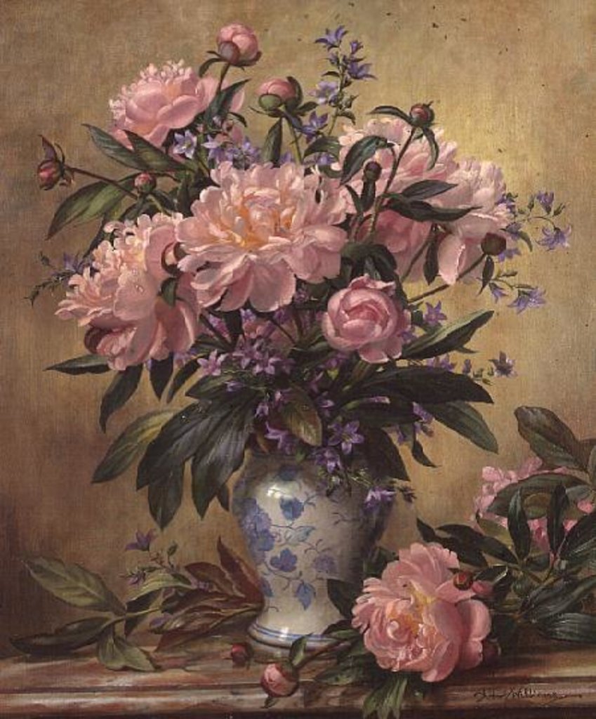 Detail of Vase of Peonies and Canterbury Bells by Albert Williams