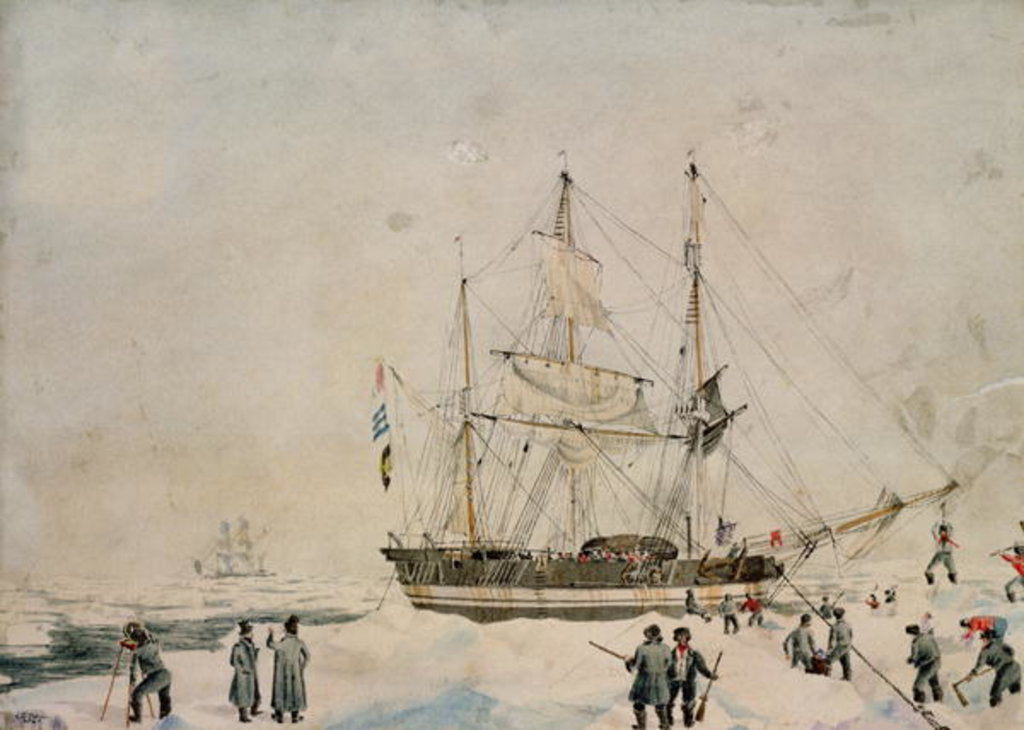 Detail of Walking in the Pack, Ross Expedition, 1842 by John Edward Davis