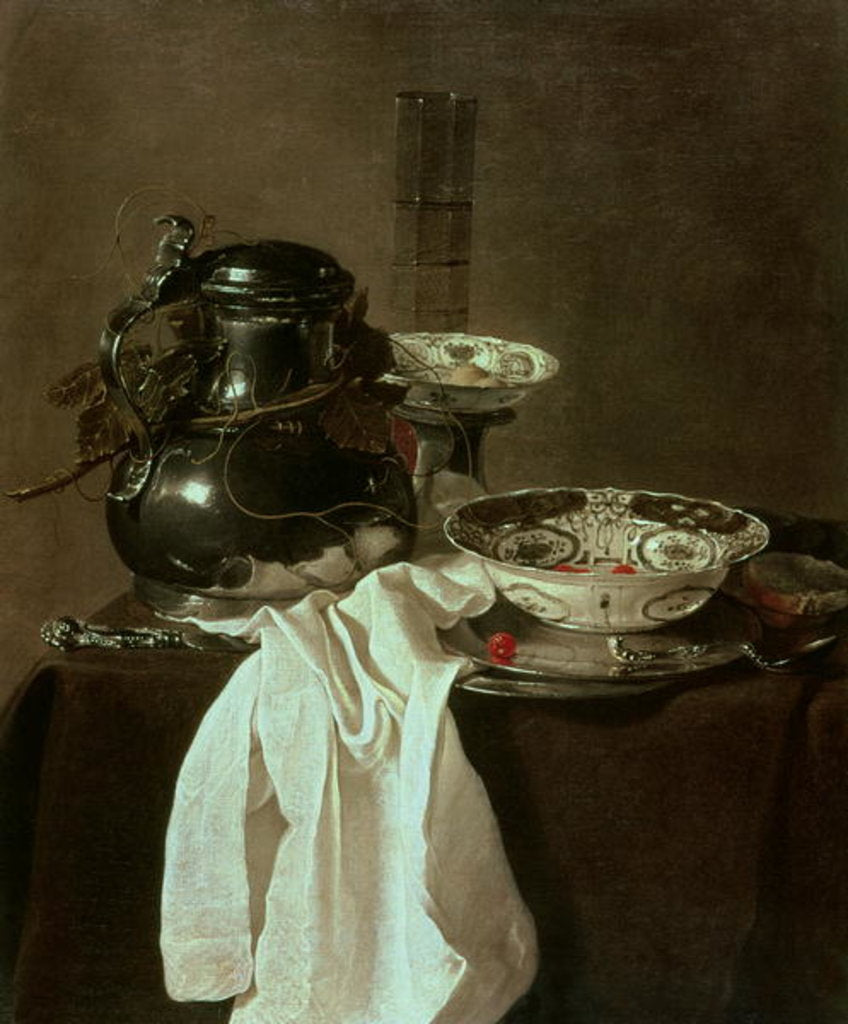Detail of Still Life with a Pewter Flagon and Two Ming Bowls, 1651 by Jan Jansz Treck