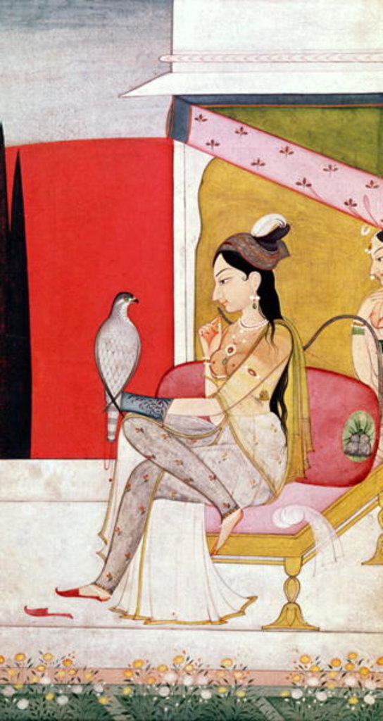 Detail of Lady with a Hawk, Pahari Style, Punjab Hills, c.1750 by School Guler