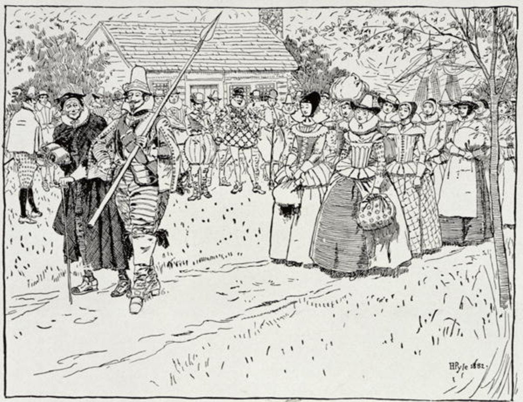 Detail of The Arrival of the Young Women at Jamestown, 1621 by Howard Pyle