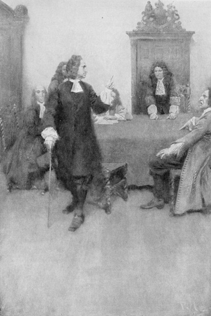 Detail of An Interview between Sir Edmund Andros and James Blair illustration from 'Colonies and Nation' by Woodrow Wilson, pub. in Harper's Magazine, 1901 by Howard Pyle