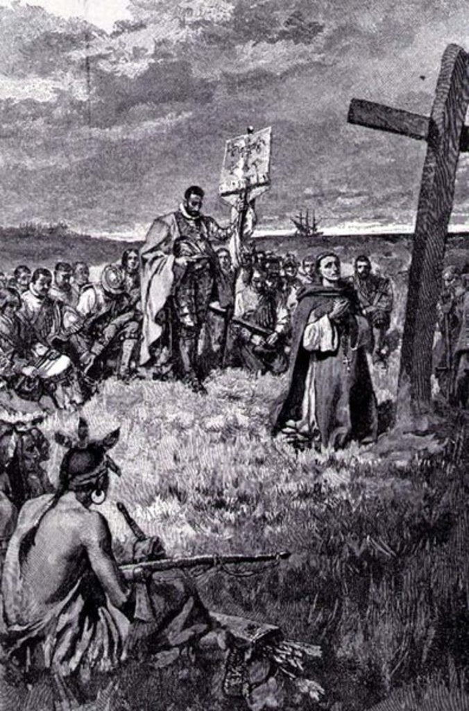 Detail of Jacques Cartier Setting up a Cross at Gaspe by Howard Pyle