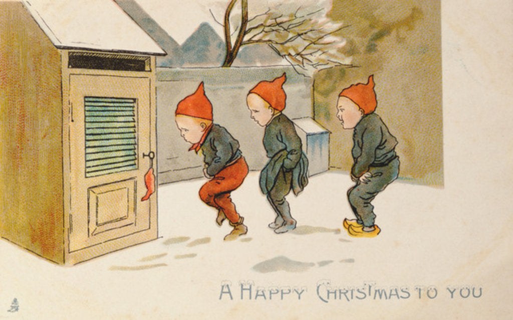 Detail of Tip-toeing Through the Snow, Victorian Christmas and New Year card by Unknown