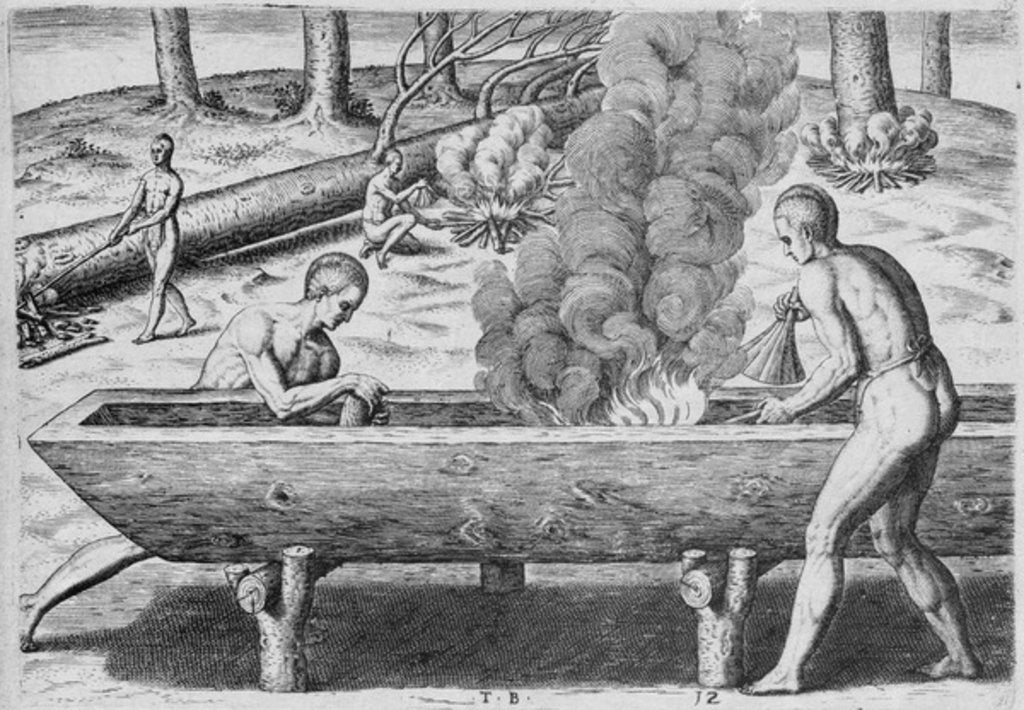 Detail of Indians Making Canoes by John (after) White