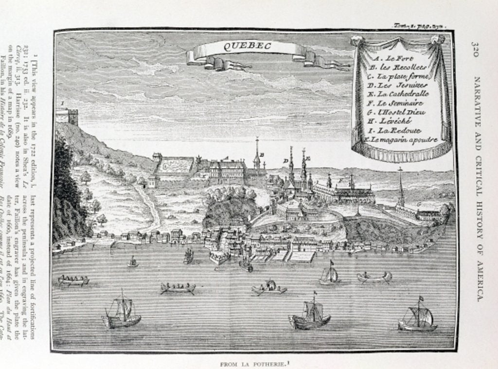 Detail of Quebec, after La Potherie by English School