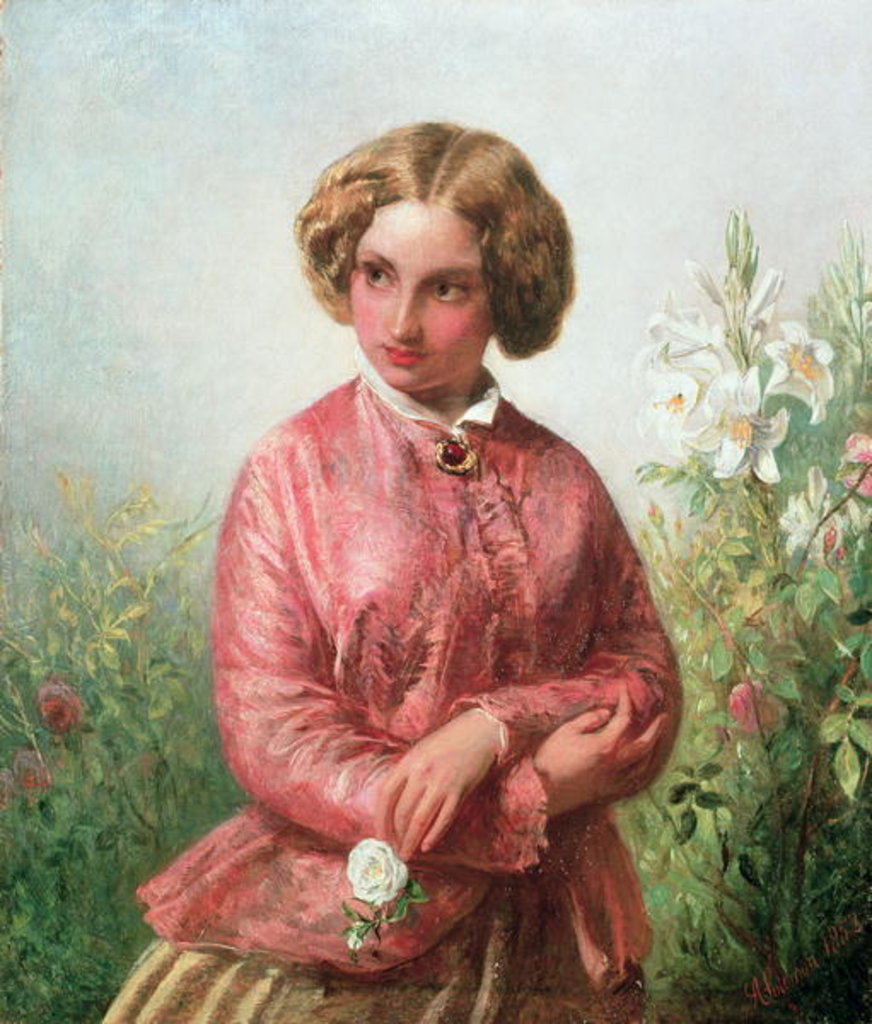 Detail of Portrait of a young girl with a rose by Abraham Solomon