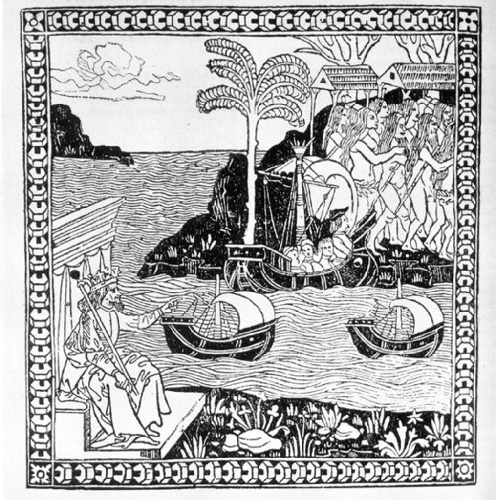 Detail of The Landing of Christopher Columbus , from Vol II of 'The Narrative and Critical History of America', edited by Justin Winsor, London, 1886 by English School