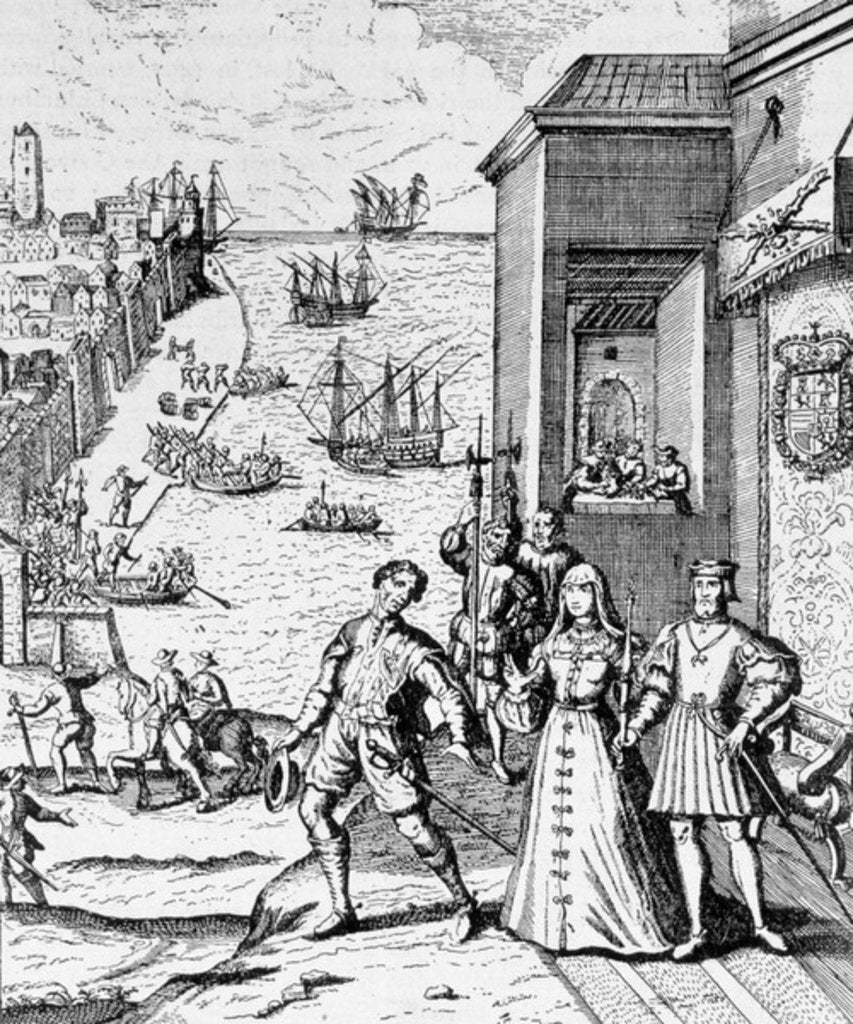 Detail of Parting of Columbus with Ferdinand and Isabella by Theodor de (after) Bry