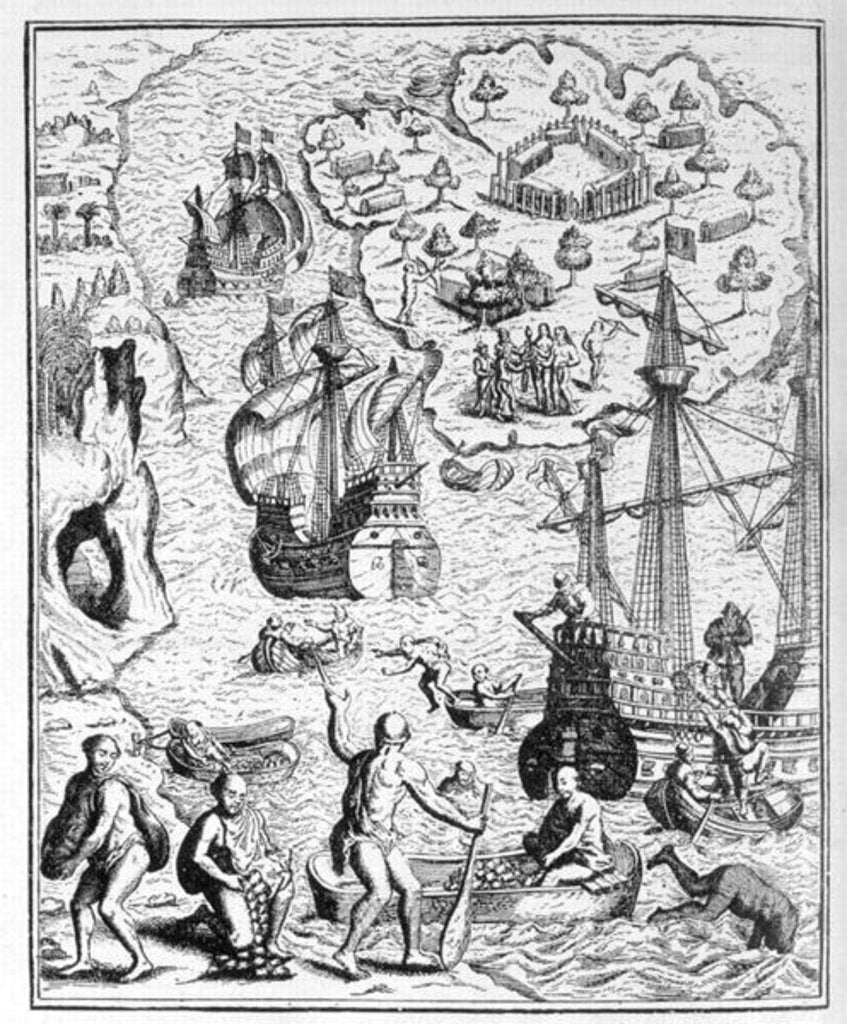 Detail of Columbus at Isla Margarita by English School