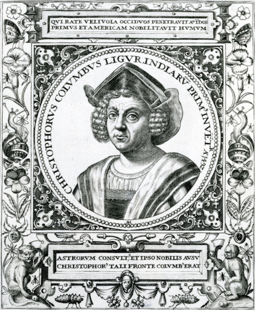 Detail of Portrait of Christopher Columbus from 'The Narrative and Critical History of America', edited by Justin Winsor, London, 1886 by Theodor de (after) Bry