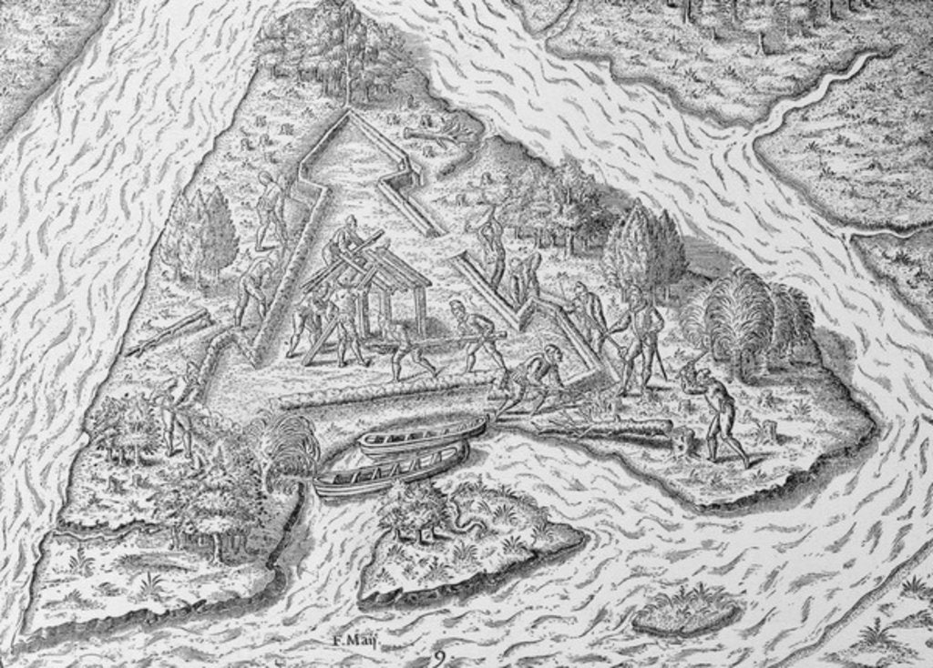 Detail of The Building of Fort Caroline by English School