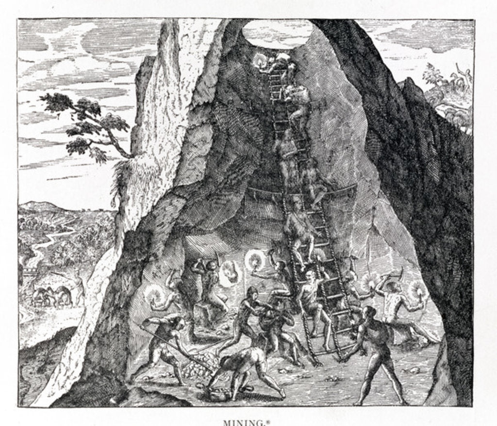 Detail of Mining, Frankfurt, 1602 by Theodor de (after) Bry