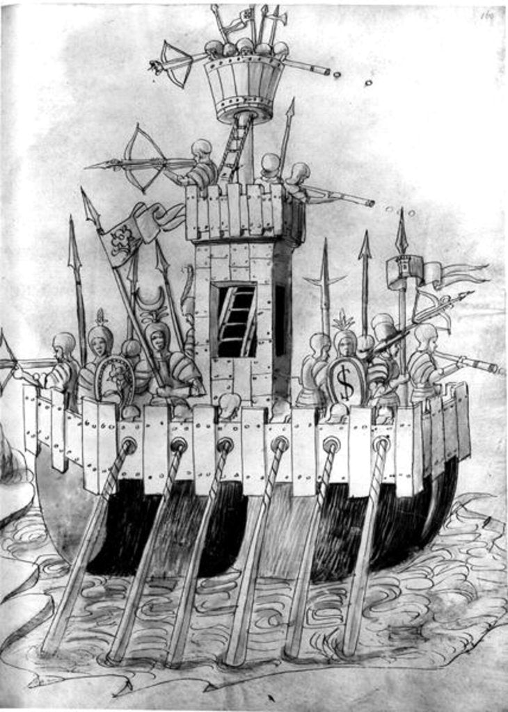 Detail of Medieval galley warship by Italian School