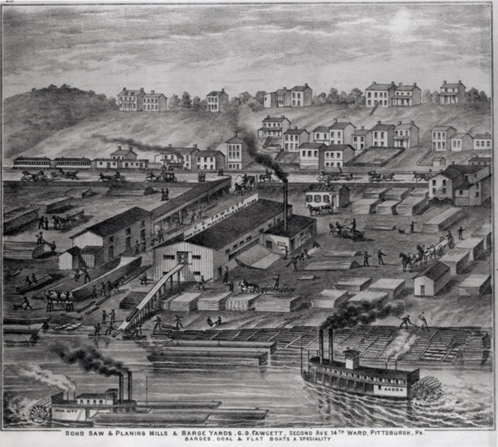 Detail of Soho Saw and Planing Mills and Barge Yards, G.O. Fawcett, Second Avenue, 14th Ward, Pittsburgh, PA by American School