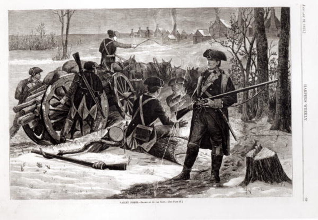 Detail of Winter Scene at the Continental Army Encampment at Valley Forge, Pennsylvania, 1780 by Julian Scott (after)