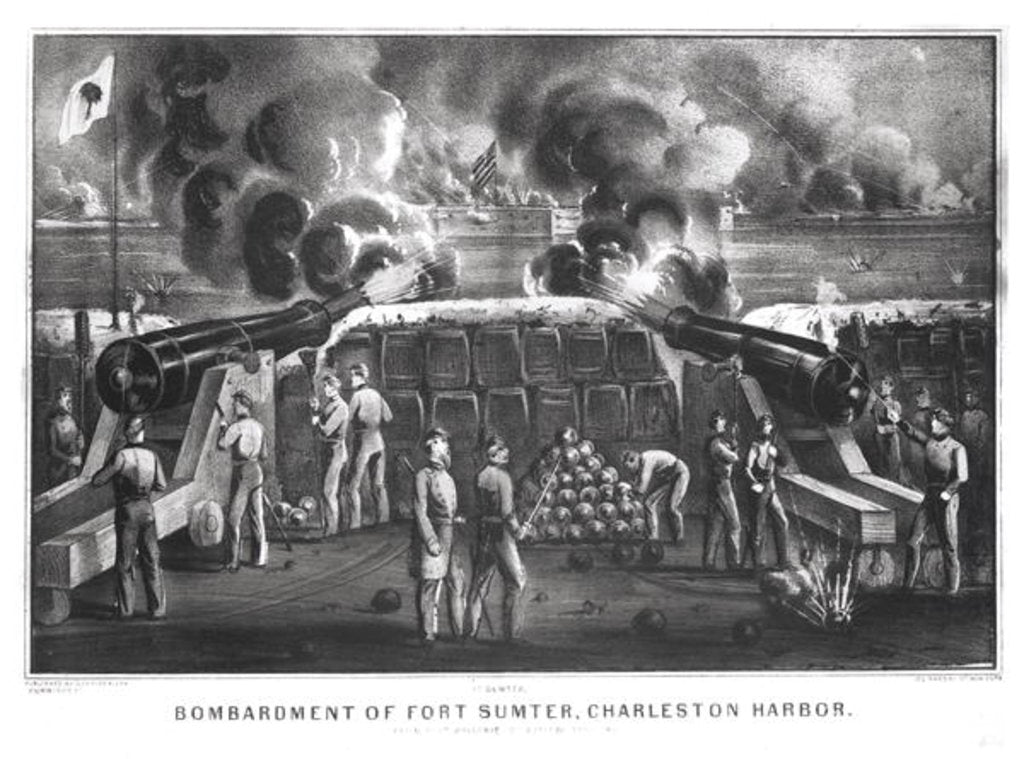 Detail of Bombardment of Fort Sumter, Charleston Harbour from Fort Moultrie, 12th & 13th April 1861, pub. by Currier and Ives by American School