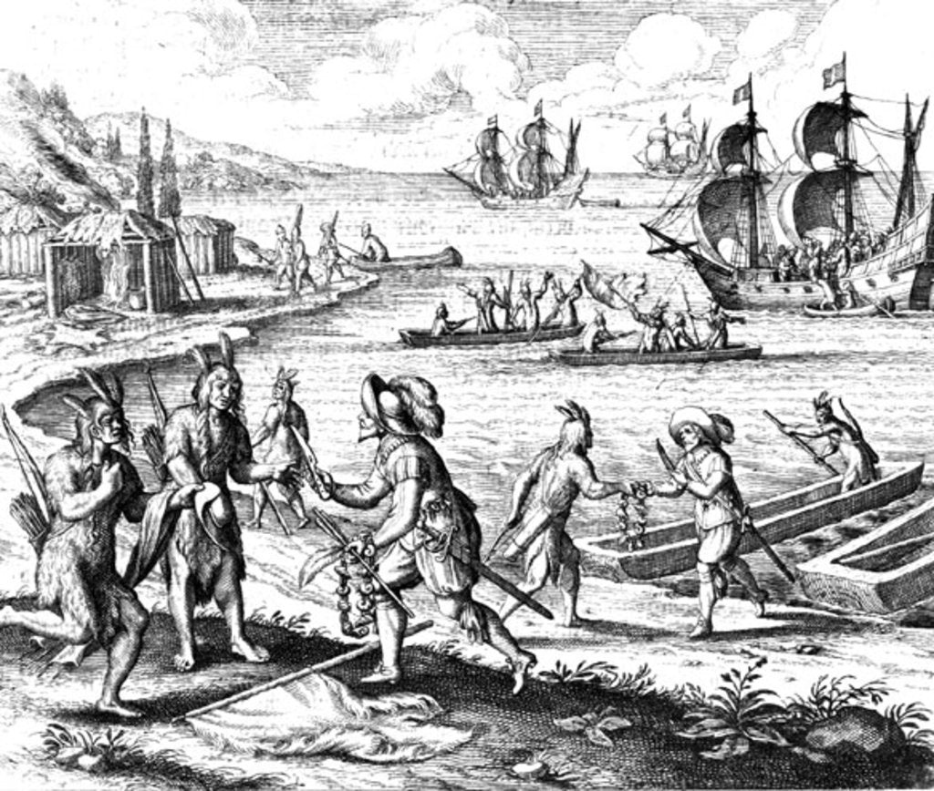 Detail of English Trading with Indians of the West Indies by Jacques (d.1587/88) (after) Le Moyne