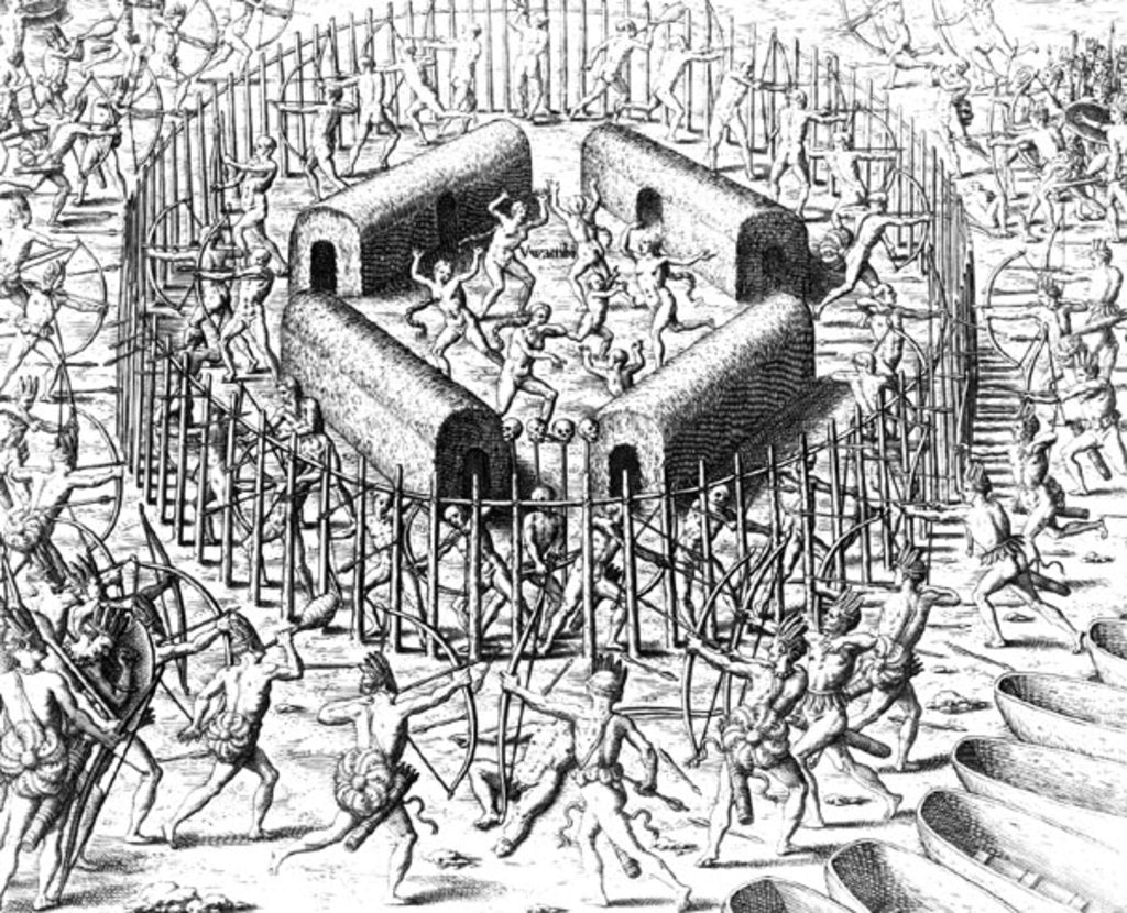 Detail of Johannes Staden Helps to Defend the Indians Who Captured Him Against the Tuppin Tkins by Jacques (d.1587/88) (after) Le Moyne