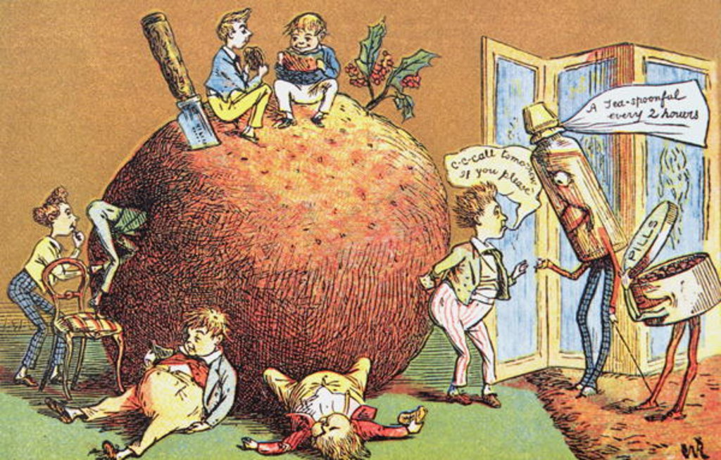 Detail of The Christmas Pudding, a Victorian christmas card by English School