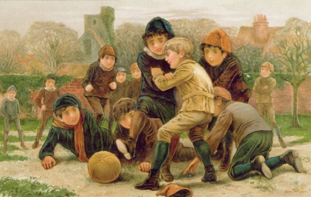 Detail of Football on a Village Green, Victorian Christmas postcard by Anonymous