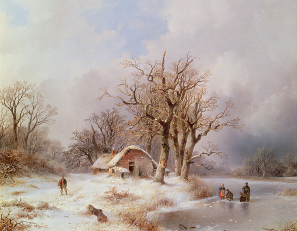 Detail of Winter landscape by Remigius van Haanen