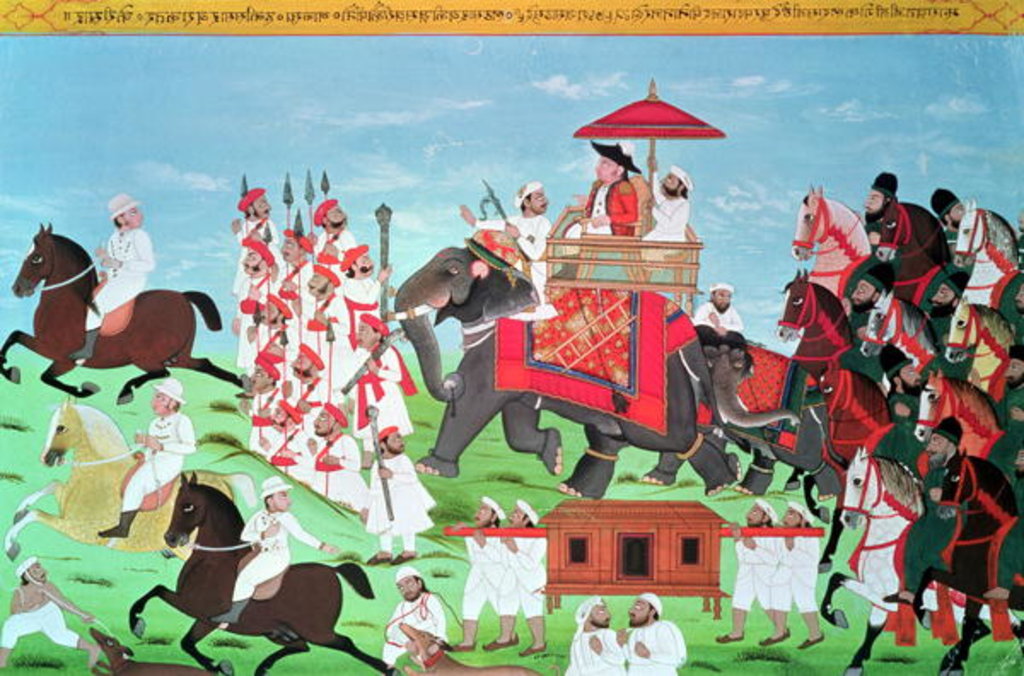 Detail of Colonel James Tod travelling by elephant through Rajasthan with his Cavalry and Sepoys by Indian School