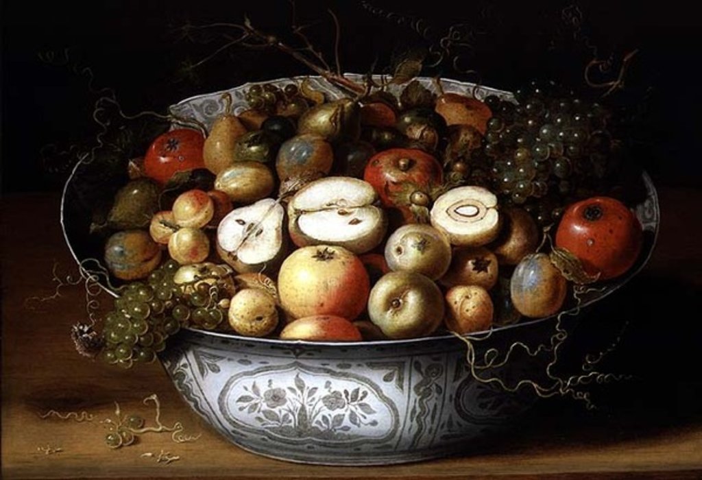 Detail of Still Life of Fruit in a Porcelain Bowl by Osias the Elder Beert