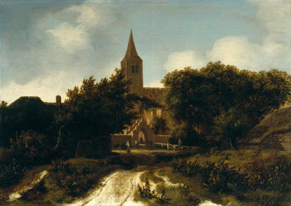 Detail of Wooded Landscape with Figures near a Church, c.1660 by Meindert Hobbema