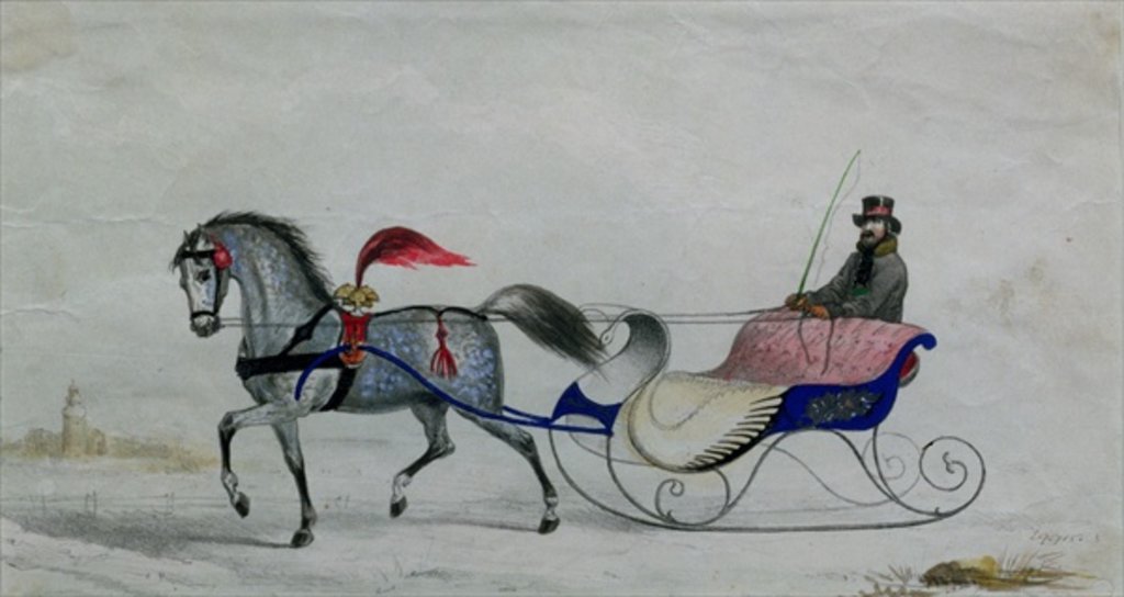 Detail of Horse Drawn Sleigh by School Russian