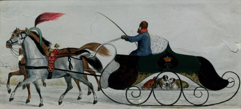 Detail of Horse Drawn Sleigh by School Russian