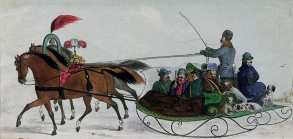 Detail of Horse Drawn Sleigh by School Russian