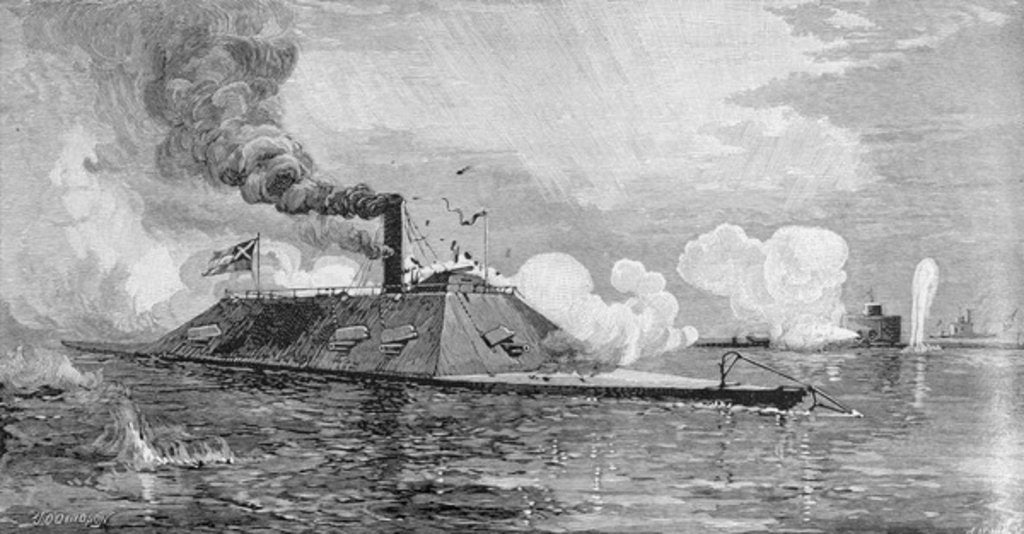 Detail of The monitor 'Weehawken' capturing the Confederate iron-clad ram 'Atlanta' Wassaw Sound, Georgia, 17th June 1863 by Julian Oliver Davidson