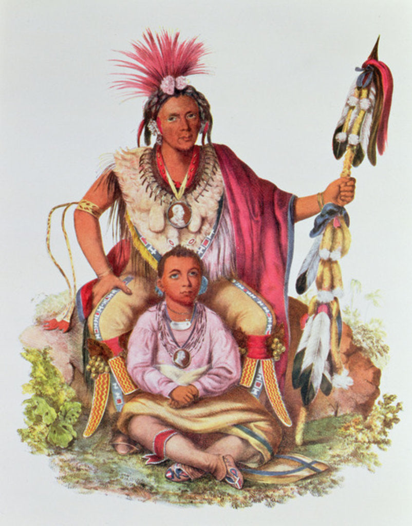 Detail of Keokuk or 'Watchful Fox', Chief of the Sauks and Foxes, and his Son, Musewont or 'Long-haired Fox', c.1837 by Charles Bird King