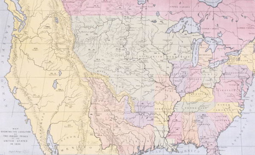 Detail of Map showing the localities of the Indian tribes of the US in 1833 by George Catlin