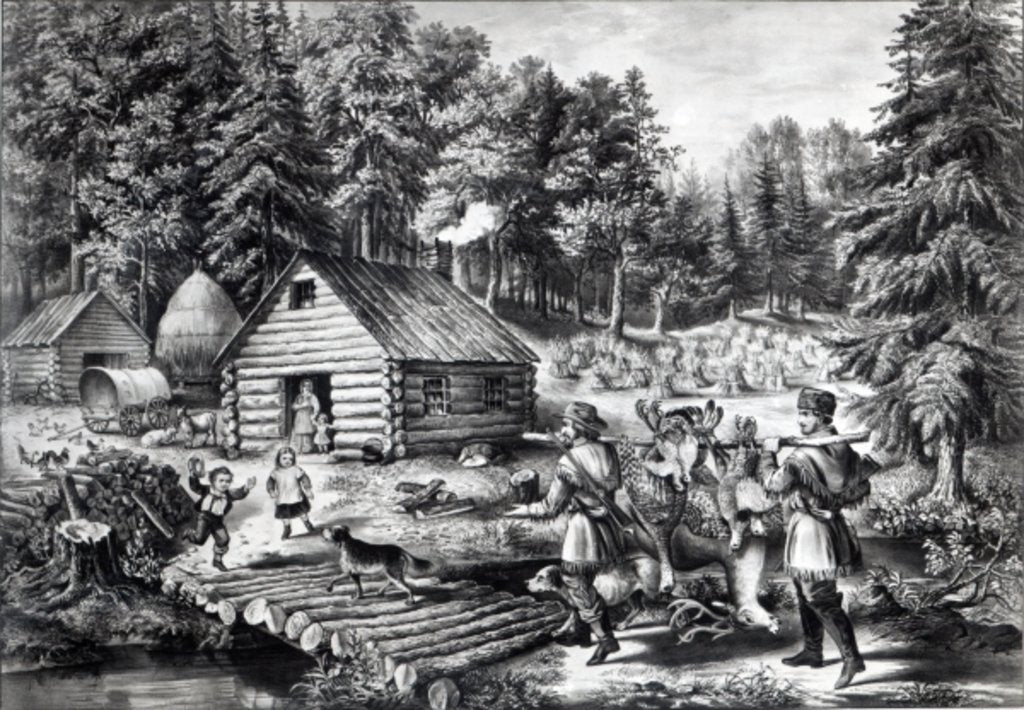 Detail of The Pioneer's Home on the Western Frontier, pub. by Currier & Ives, 1867 by American School