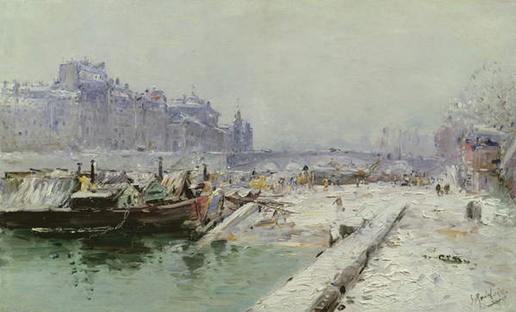 Detail of Ile de la Cite Under Snow by Gustave Madelein