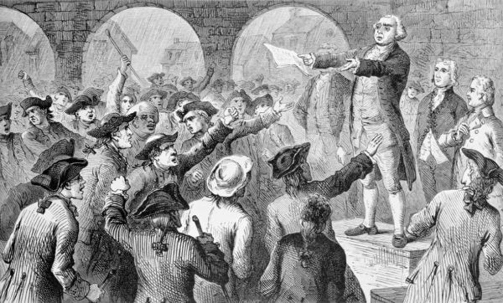 Detail of John Lamb speaking at the Sons of Liberty Meeting at New York City Hall Concerning the Landing of British Tea in New York by American School
