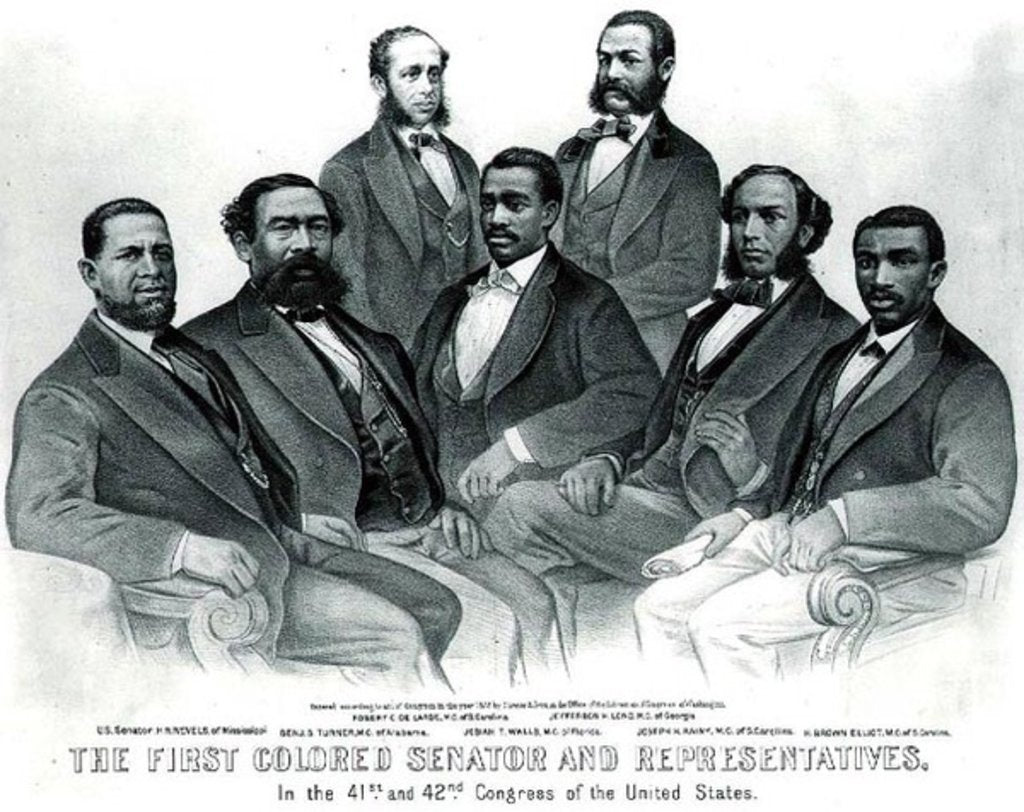 Detail of The First Colored Senator and Representatives, in the 41st and 42nd Congress of the United States, pub. by Currier & Ives, 1872 by American School