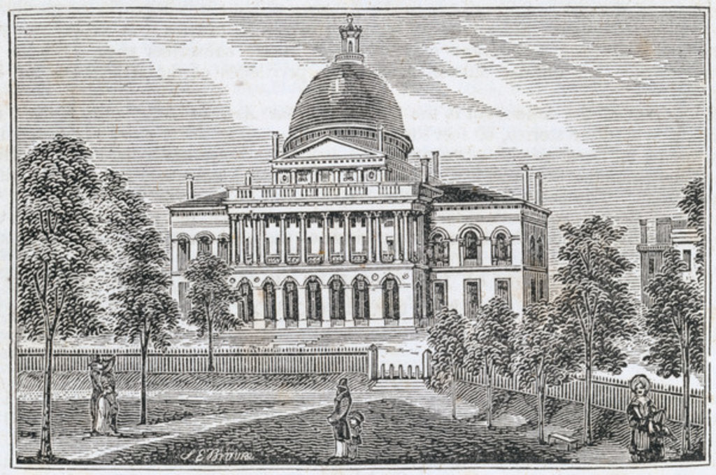 Detail of Southern view of the State House in Boston on Beacon Street by American School