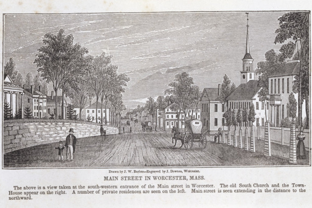 Detail of Main street in Worcester by John Warner Barber