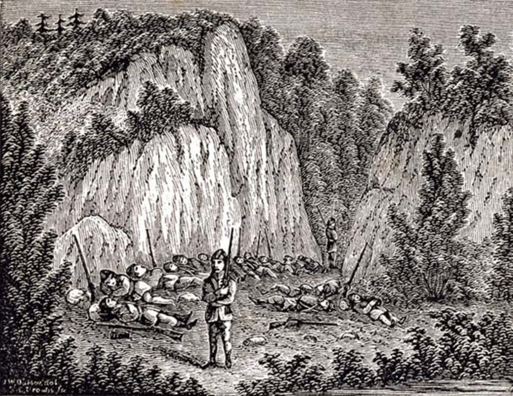 Detail of Connecticut Soldiers Reposing on Porter's Rock before Attacking the Pequot Fort by John Warner Barber