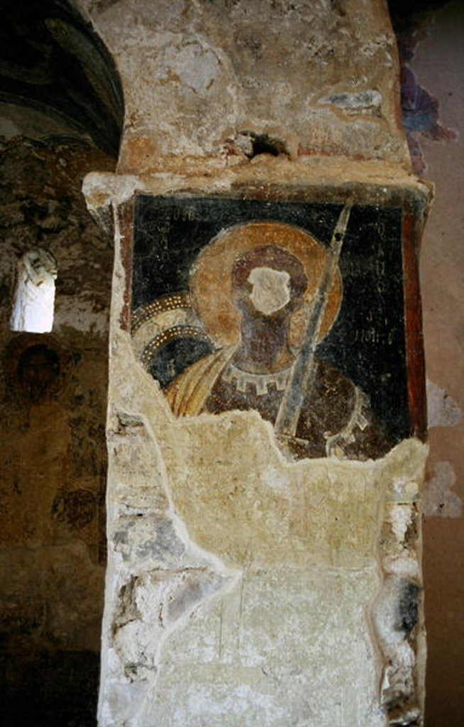 Detail of Defaced frescoes in the Church of the Panayia by Greek Greek