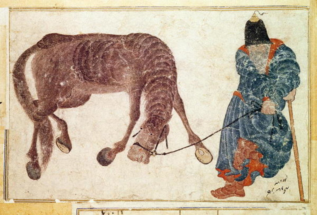 Detail of Mongolian nomad taking his horse to water, 15th century by Anonymous