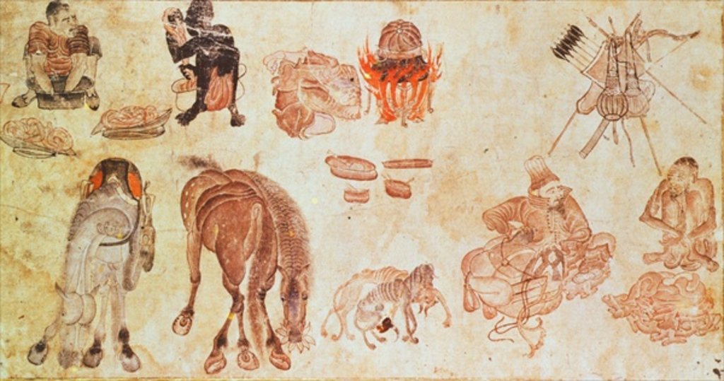 Detail of Mongolian Nomadic Camp by Mongolian School